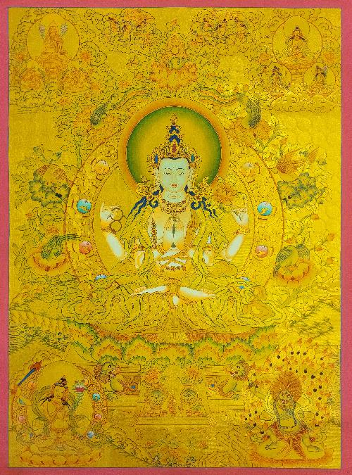 [chenrezig], Buddhist Traditional Painting, Hand Painted, [real Gold]