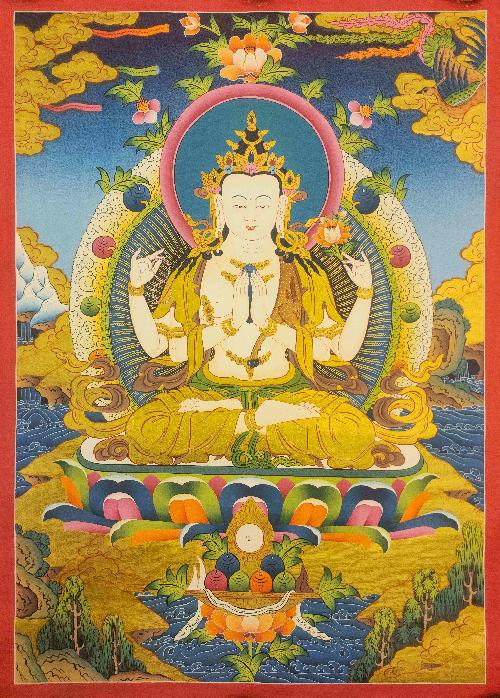 [chenrezig], Buddhist Traditional Painting, Hand Painted, [real Gold]