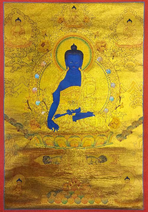 [medicine Buddha], Buddhist Traditional Painting, Hand Painted, [real Gold]