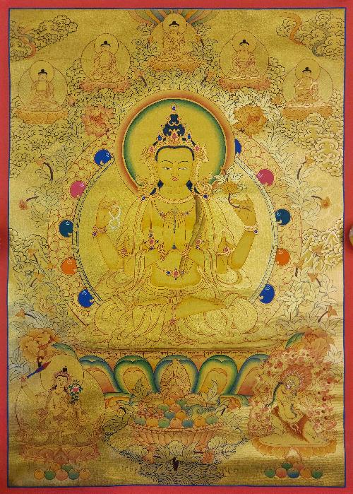 [chenrezig], Buddhist Traditional Painting, Hand Painted, [real Gold]