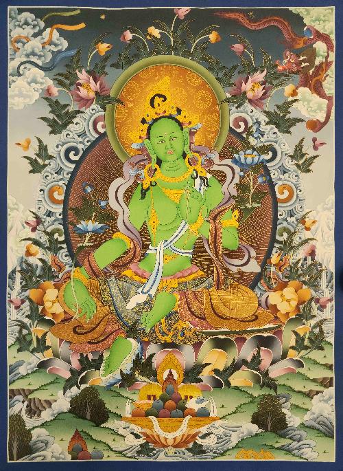 [green Tara], Buddhist Traditional Painting, Hand Painted, [real Gold]