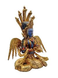 [naga Kanya], Buddhist Handmade Statue, [partly Gold Plated], Lapis Lazuli