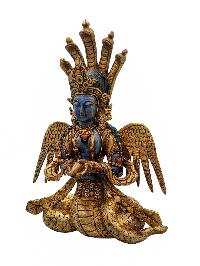 [naga Kanya], Buddhist Handmade Statue, [partly Gold Plated], Lapis Lazuli