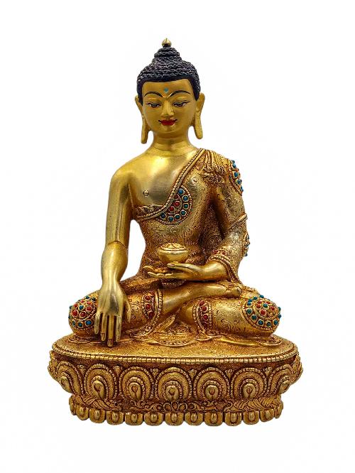 [shakyamuni Buddha], Buddhist Handmade Statue, [full Gold Plated And Face Painted], [stone Setting], [high Quality]