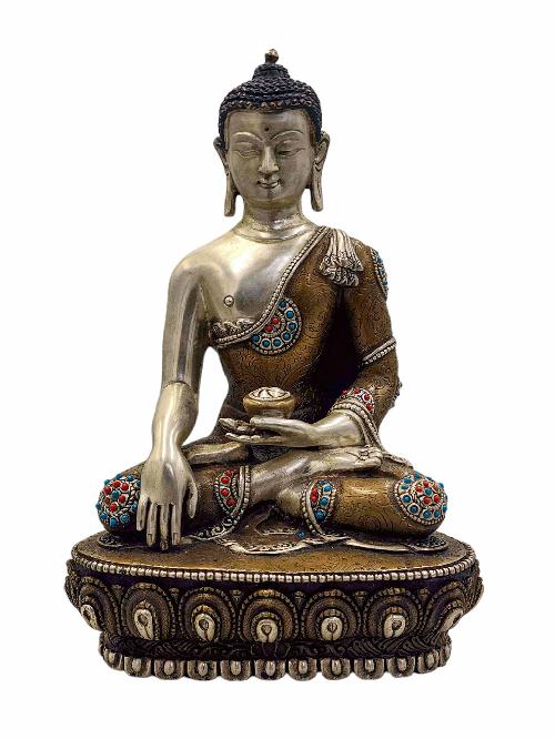 [shakyamuni Buddha], Buddhist Handmade Statue, [silver Oxidized], [stone Setting], [high Quality]