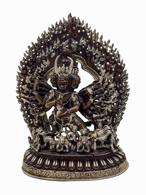 [yamantaka] Without Consort, Buddhist Handmade Statue, [silver And Chocolate Oxidized]