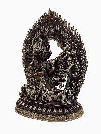 [yamantaka] Without Consort, Buddhist Handmade Statue, [silver And Chocolate Oxidized]