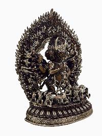 [yamantaka] Without Consort, Buddhist Handmade Statue, [silver And Chocolate Oxidized]