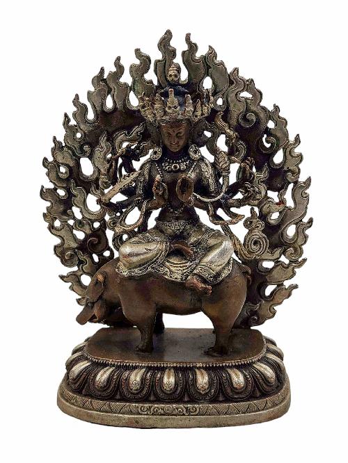 [marici], Buddhist Miniature Statue, [silver And Chocolate Oxidized]