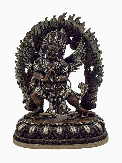 [vajrakilaya], Buddhist Miniature Statue, [silver And Chocolate Oxidized]