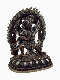 [vajrakilaya], Buddhist Miniature Statue, [silver And Chocolate Oxidized]