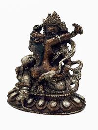 [yellow Jambhala], Buddhist Miniature Statue, [silver And Chocolate Oxidized]