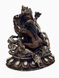 [yellow Jambhala], Buddhist Miniature Statue, [silver And Chocolate Oxidized]