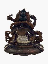 [yellow Jambhala], Buddhist Miniature Statue, [silver And Chocolate Oxidized]