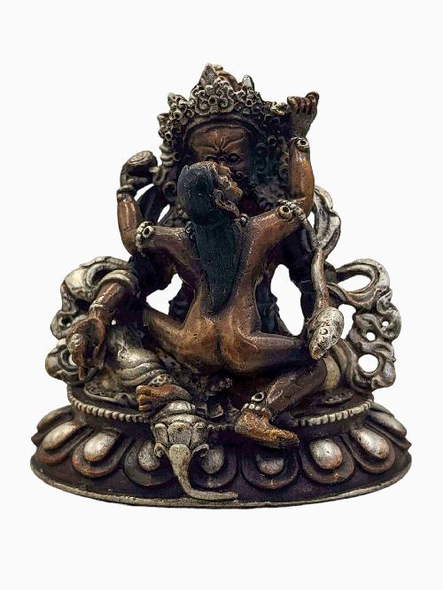 [green Jambhala], Buddhist Miniature Statue, [silver And Chocolate Oxidized]