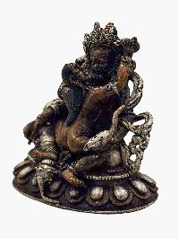 [green Jambhala], Buddhist Miniature Statue, [silver And Chocolate Oxidized]