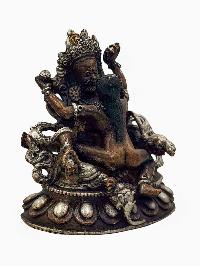 [green Jambhala], Buddhist Miniature Statue, [silver And Chocolate Oxidized]