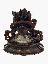 [green Jambhala], Buddhist Miniature Statue, [silver And Chocolate Oxidized]