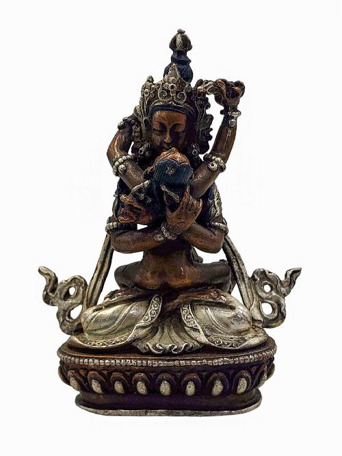 [vajradhara], Buddhist Miniature Statue, [silver And Chocolate Oxidized]