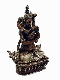 [vajradhara], Buddhist Miniature Statue, [silver And Chocolate Oxidized]