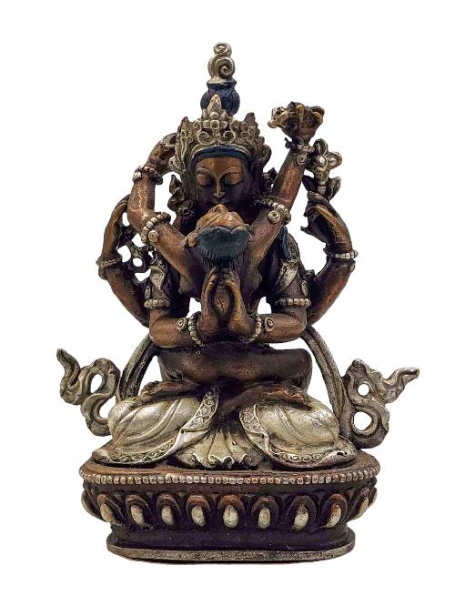 [chenrezig], Buddhist Miniature Statue, [silver And Chocolate Oxidized]