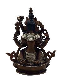 [chenrezig], Buddhist Miniature Statue, [silver And Chocolate Oxidized]