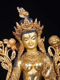 [white Tara], Buddhist Handmade Statue, [full Gold Plated], [face Painted]