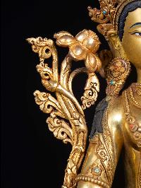 [white Tara], Buddhist Handmade Statue, [full Gold Plated], [face Painted]