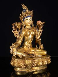 [green Tara], Buddhist Handmade Statue, [full Gold Plated], [face Painted]