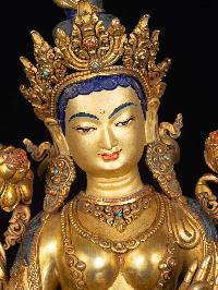 [green Tara], Buddhist Handmade Statue, [full Gold Plated], [face Painted]