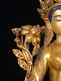 [green Tara], Buddhist Handmade Statue, [full Gold Plated], [face Painted]