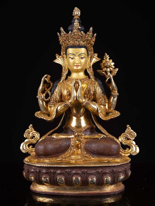 [chenrezig], Buddhist Handmade Statue, [full Gold Plated], [face Painted]