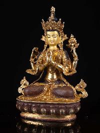 [chenrezig], Buddhist Handmade Statue, [full Gold Plated], [face Painted]