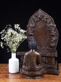 [amitava Buddha], Buddhist Handmade Statue On Throne, [chocolate Oxidized]