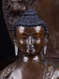 [amitava Buddha], Buddhist Handmade Statue On Throne, [chocolate Oxidized]