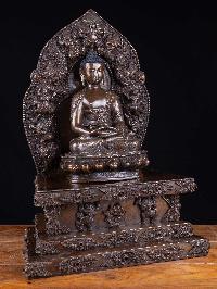 [amitava Buddha], Buddhist Handmade Statue On Throne, [chocolate Oxidized]