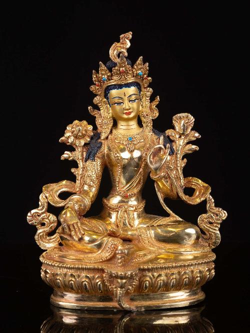 [green Tara], Buddhist Handmade Statue, [full Gold Plated], [face Painted]