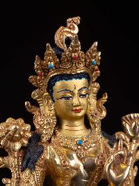 [green Tara], Buddhist Handmade Statue, [full Gold Plated], [face Painted]