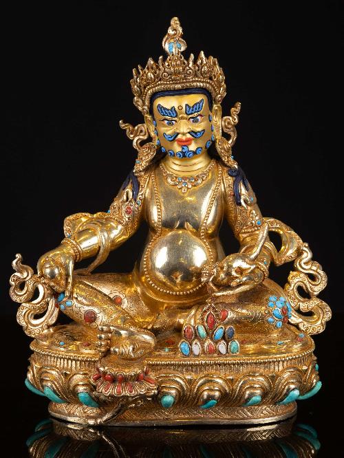 [yellow Jambhala], Buddhist Handmade Statue, [full Gold Plated], [face Painted]