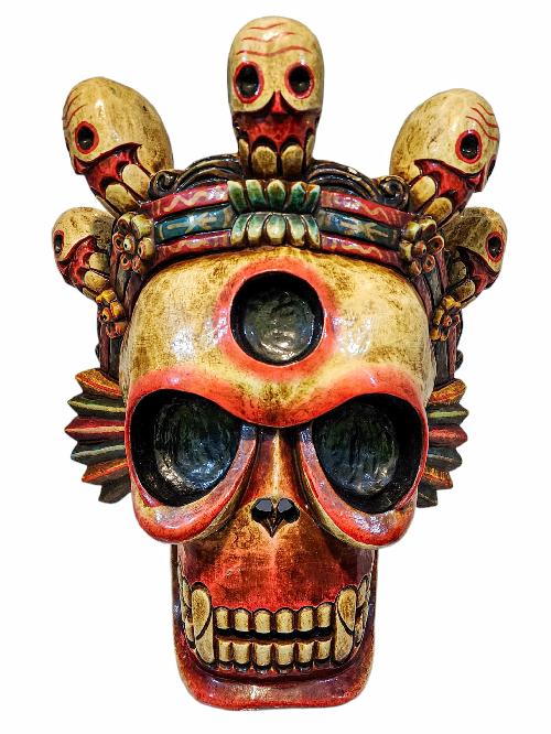 [skull Or Citipati], Handmade Wooden Mask, Wall Hanging, [painted White], Poplar Wood