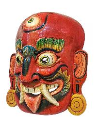 [lakhe], Handmade Wooden Mask, Wall Hanging, [painted Red], Poplar Wood