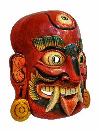 [lakhe], Handmade Wooden Mask, Wall Hanging, [painted Red], Poplar Wood