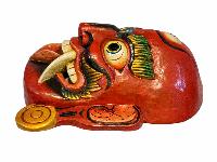 [lakhe], Handmade Wooden Mask, Wall Hanging, [painted Red], Poplar Wood