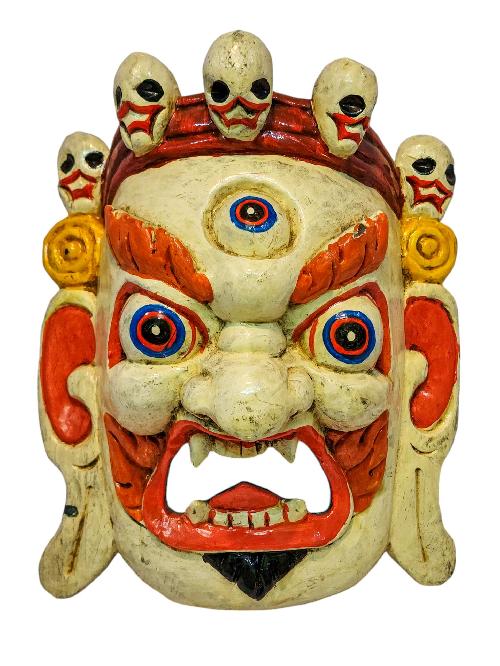 [bhairav], Handmade Wooden Mask, Wall Hanging, [painted], Poplar Wood