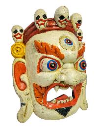 [bhairav], Handmade Wooden Mask, Wall Hanging, [painted], Poplar Wood