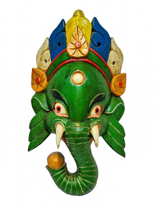 ganesh, Handmade Wooden Mask, Wall Hanging, painted, Poplar Wood