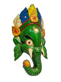 [ganesh], Handmade Wooden Mask, Wall Hanging, [painted], Poplar Wood