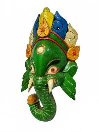 [ganesh], Handmade Wooden Mask, Wall Hanging, [painted], Poplar Wood