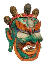 [bhairav], Handmade Wooden Mask, Wall Hanging, [painted], Poplar Wood