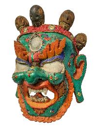 [bhairav], Handmade Wooden Mask, Wall Hanging, [painted], Poplar Wood